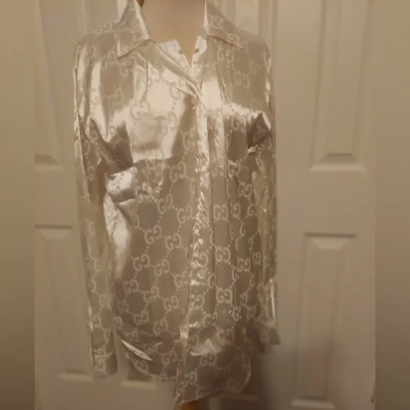 Fashion White Satin Blouse - Picture 1 of 2